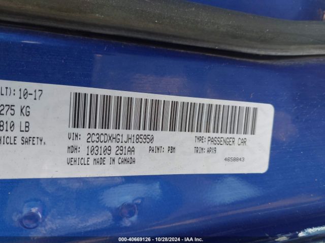 2C3CDXHG1JH185950 Dodge Charger Sxt Plus Rwd