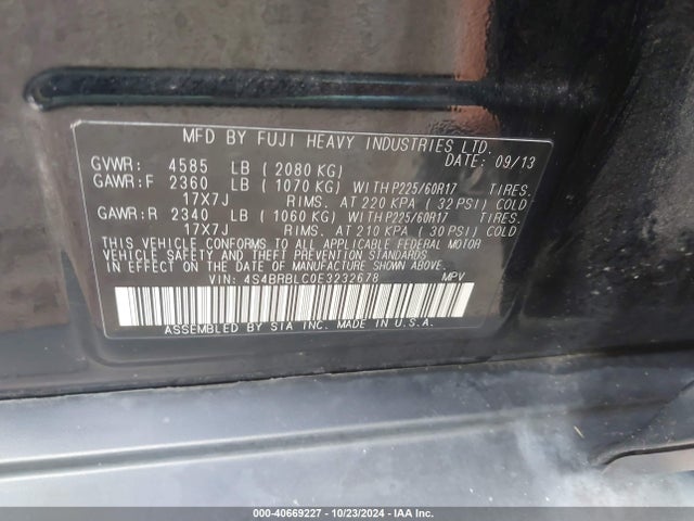Subaru Outback 2.5i Limited 2014 4S4BRBLC0E3232678 Image 9
