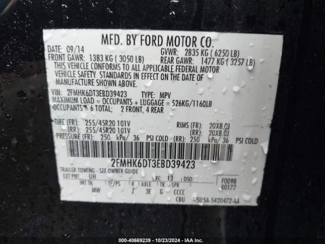 2FMHK6DT3EBD39423 Ford Flex Limited