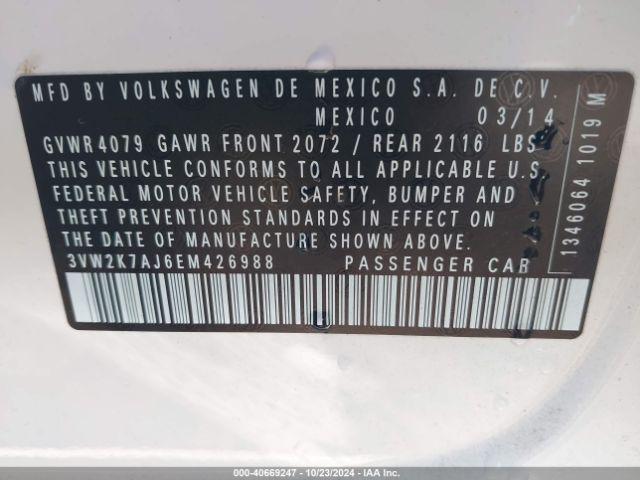 3VW2K7AJ6EM426988 Volkswagen Jetta 2.0l S