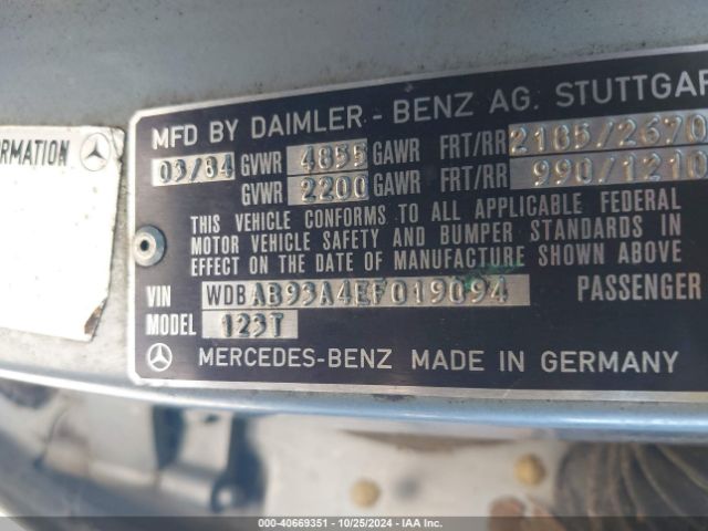 1984 MERCEDES-BENZ 300 WDBAB93A4EF019094 Photo 8