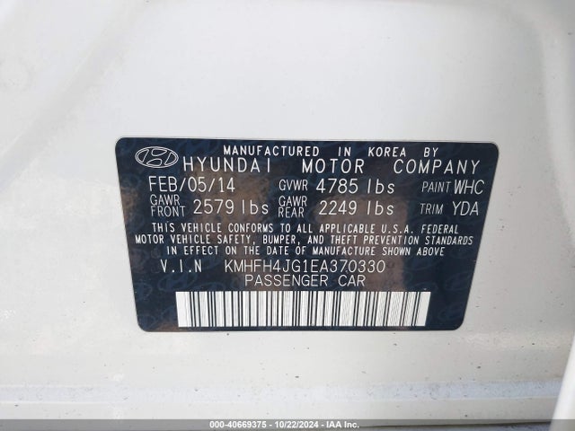 Hyundai Azera Limited 2014 KMHFH4JG1EA370330 Image 9