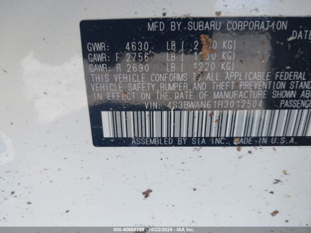 4S3BWAN61R3012504 Subaru Legacy Limited