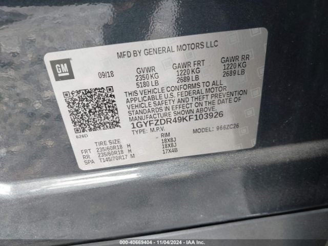 1GYFZDR49KF103926 Cadillac Xt4 Premium Luxury