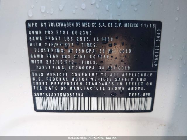 3VV1B7AXXKM051154 Volkswagen Tiguan 2.0t S