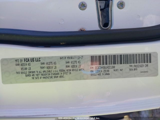 2C3CDXHG8JH221200 Dodge Charger Sxt Plus Rwd