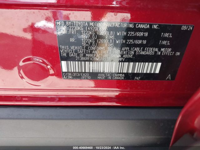 2T3B6RFV2RW078917 Toyota Rav4 Hybrid Xle Premium