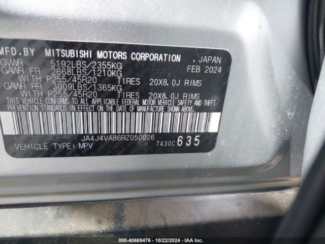 JA4J4VA86RZ050026 Mitsubishi Outlander Se 2.5 /se Black Edition /se Black Edition W/pano Roof /se Ralliart