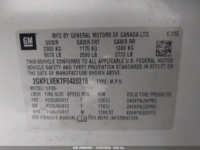GMC Terrain Sle-1 2015 2GKFLVEK7F6420318 Image 9