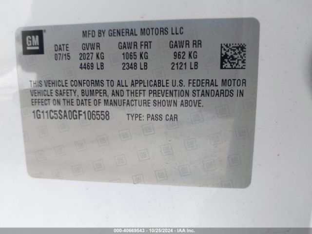 1G11C5SA0GF106558 Chevrolet Malibu Limited Lt