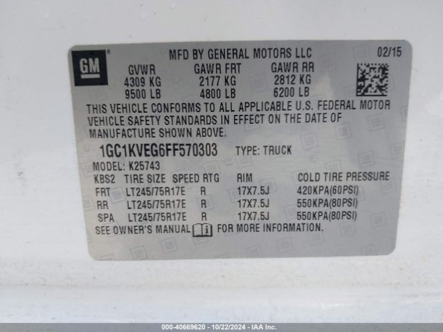 1GC1KVEG6FF570303 Chevrolet Silverado 2500hd Lt