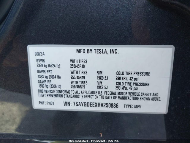 2024 TESLA MODEL Y 7SAYGDEEXRA250886 Photo 8