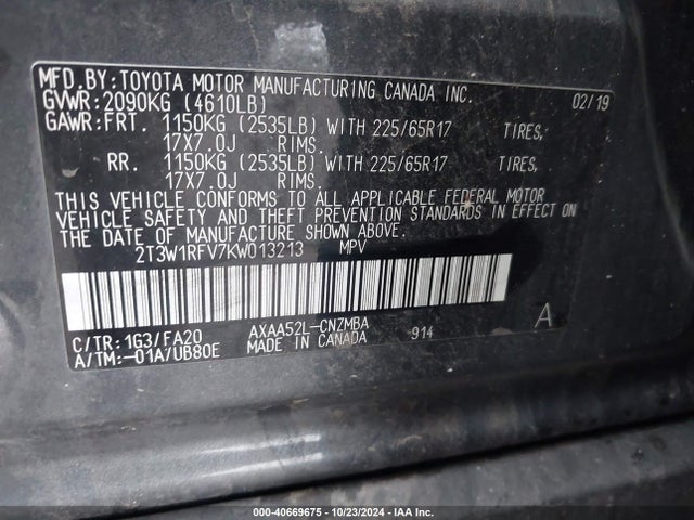 Toyota Rav4 Xle 2019 2T3W1RFV7KW013213 Image 9