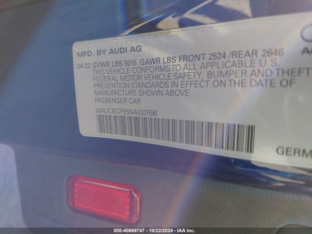 WAUCBCF55NA032596 Audi A5 Sportback Premium Plus 40 Tfsi Quattro S Tronic