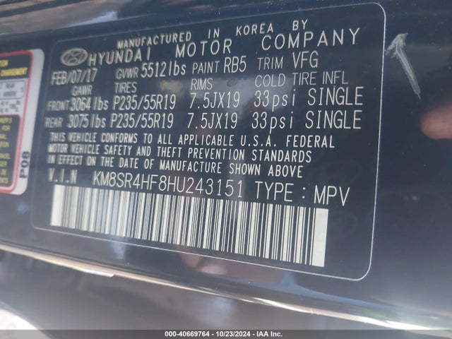 Hyundai Santa Fe Se Ultimate 2017 KM8SR4HF8HU243151 Image 9