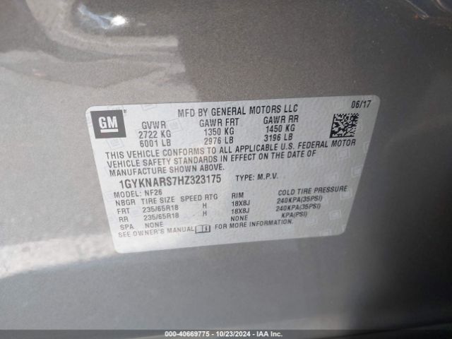1GYKNARS7HZ323175 Cadillac Xt5 Standard