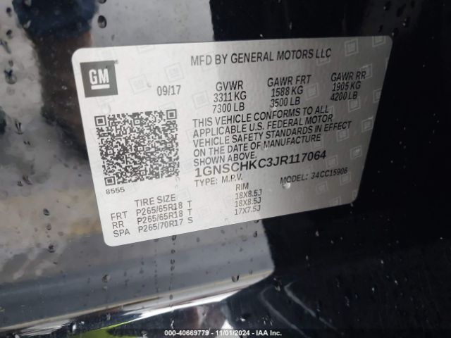 1GNSCHKC3JR117064 Chevrolet Suburban Lt