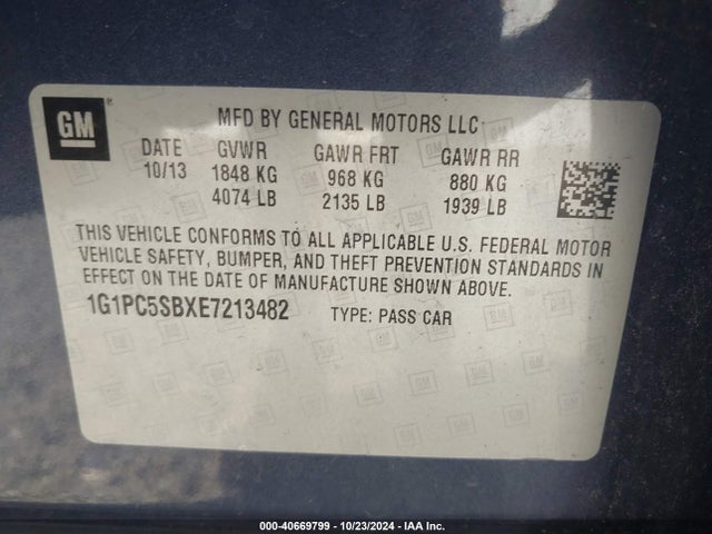 Chevrolet Cruze 1lt Auto 2014 1G1PC5SBXE7213482 Image 9