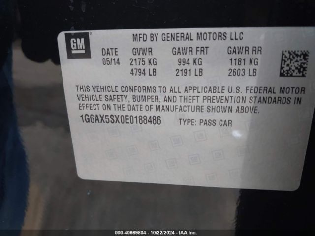 1G6AX5SX0E0188486 Cadillac CTS LUXURY