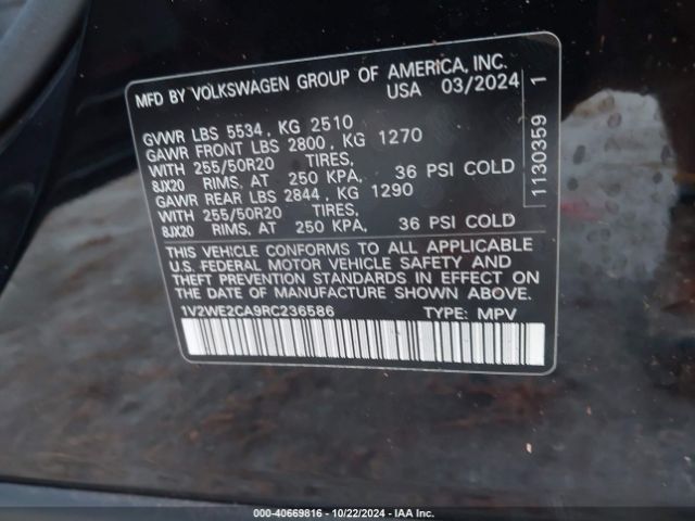 1V2WE2CA9RC236586 Volkswagen Atlas Cross Sport 2.0t Se W/technology