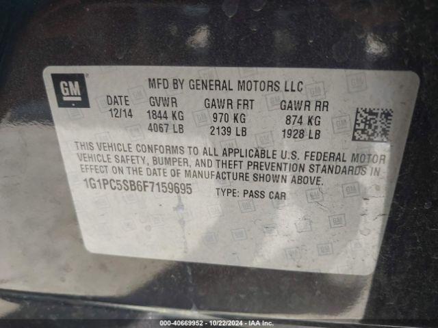 1G1PC5SB6F7159695 Chevrolet Cruze 1lt Auto
