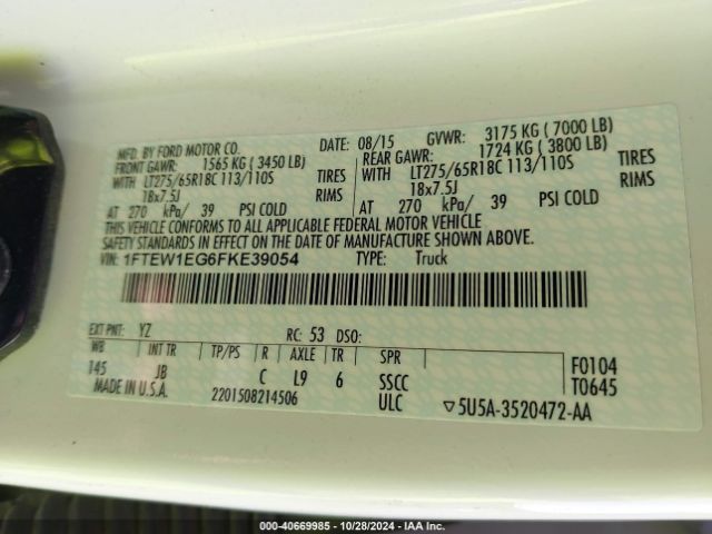 1FTEW1EG6FKE39054 Ford F-150 Xlt