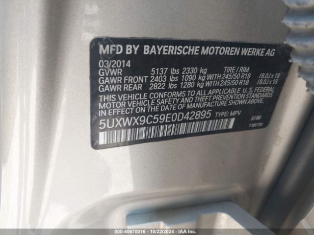 5UXWX9C59E0D42895 BMW X3 Xdrive28i
