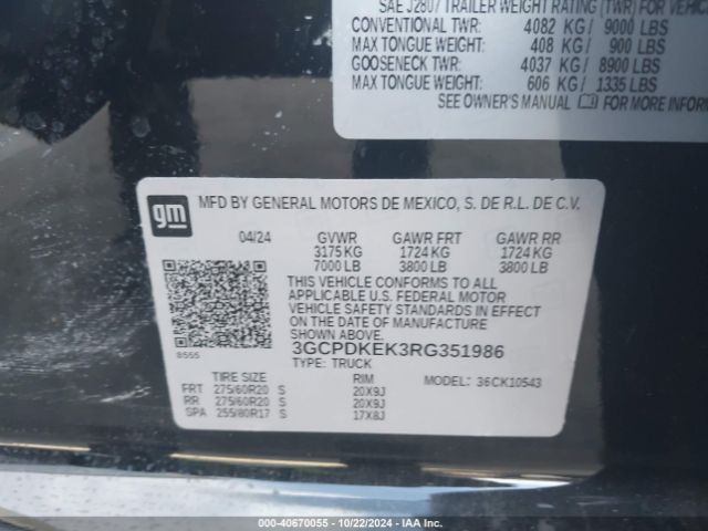3GCPDKEK3RG351986 Chevrolet Silverado 1500 4wd  Short Bed Lt With 2fl