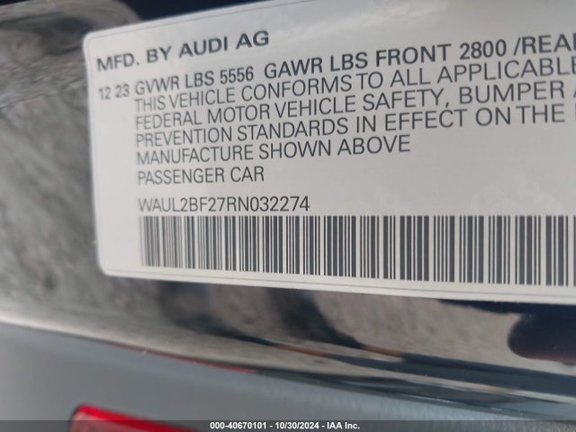 WAUL2BF27RN032274 Audi A6 Sedan Premium Plus 55 Tfsi Quattro S Tronic