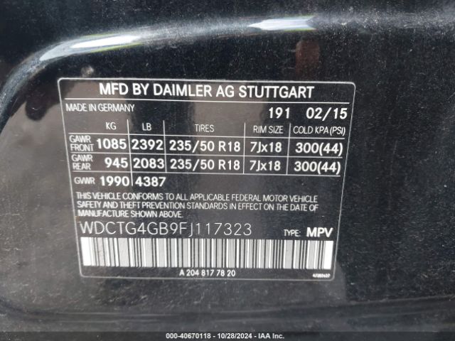 WDCTG4GB9FJ117323 Mercedes-Benz Gla 250 4matic