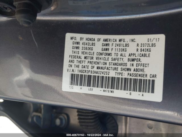 1HGCR3F90HA024252 Honda Accord Touring V6