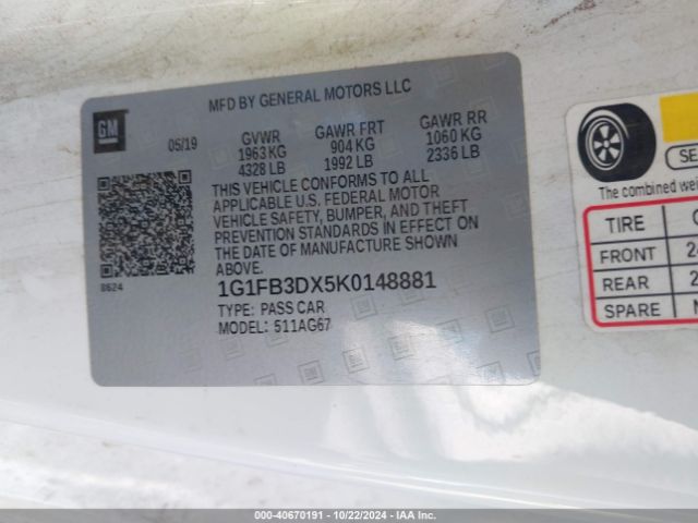 1G1FB3DX5K0148881 Chevrolet Camaro 1lt