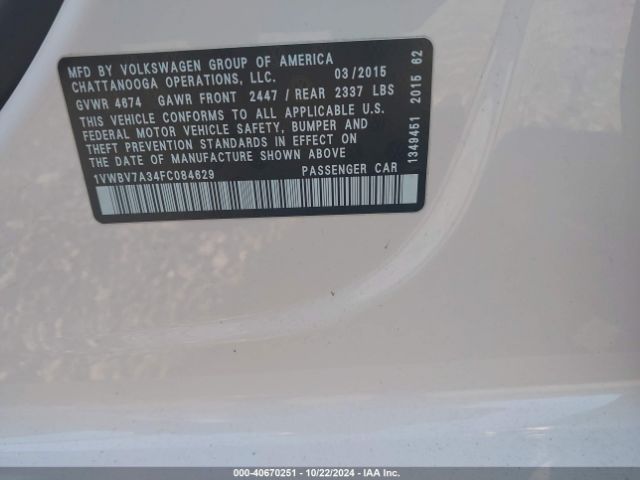 1VWBV7A34FC084629 Volkswagen Passat 2.0l Tdi Se