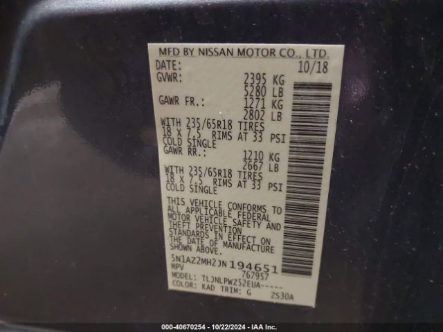 5N1AZ2MH2JN194651 Nissan MURANO S