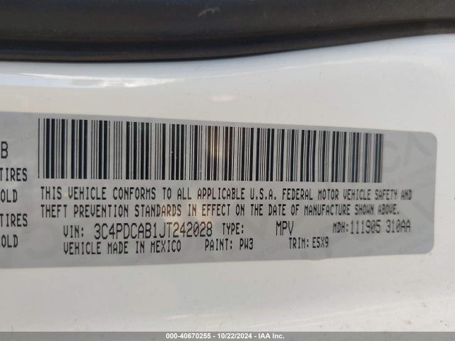 3C4PDCAB1JT242028 Dodge JOURNEY SE