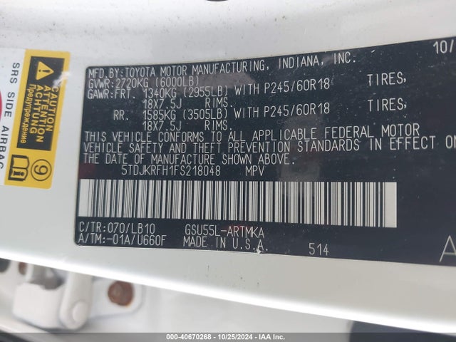 Toyota Highlander Xle V6 2015 5TDJKRFH1FS218048 Image 9