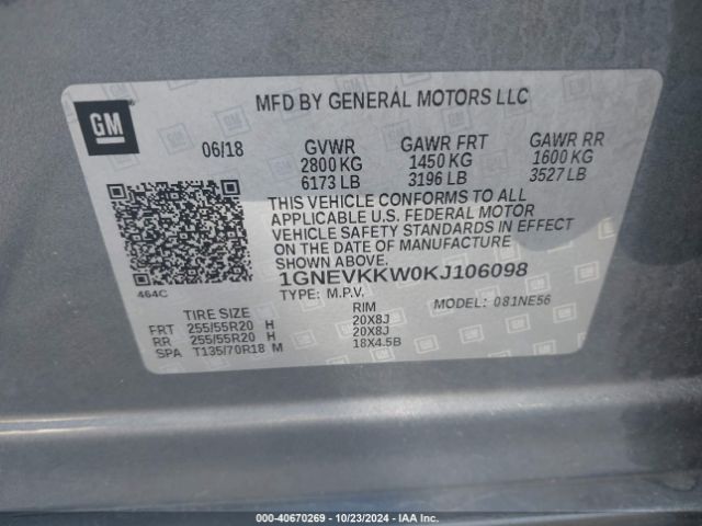1GNEVKKW0KJ106098 Chevrolet Traverse Premier