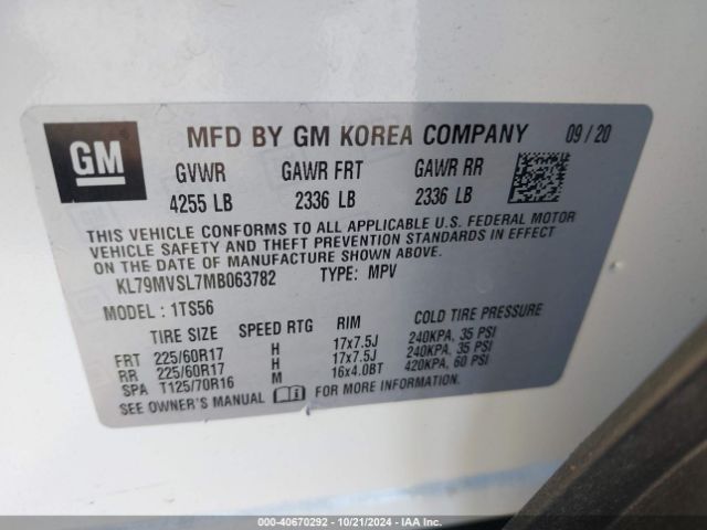 KL79MVSL7MB063782 Chevrolet Trailblazer Fwd Activ