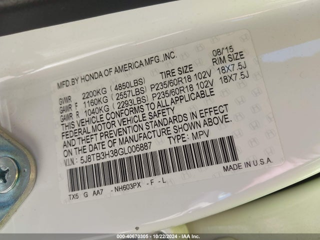 Acura Rdx Acurawatch Plus Pkg 2016 5J8TB3H38GL006887 Image 9