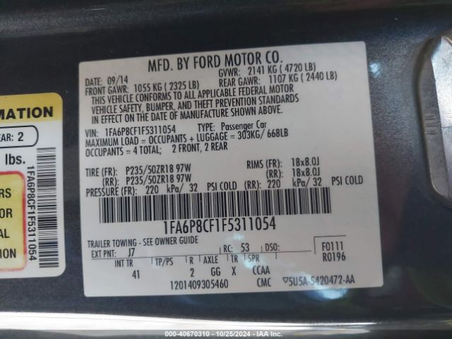1FA6P8CF1F5311054 Ford Mustang Gt Premium