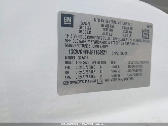 1GCWGFFF4F1104921 Chevrolet Express 2500 Work Van