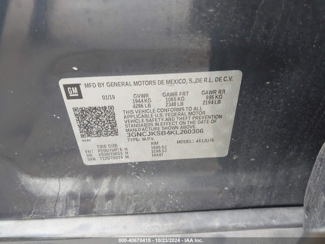 Chevrolet TRAX LS 2019 3GNCJKSB4KL260306 Image 9