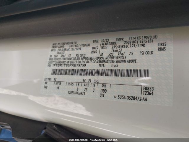 1FTBR1Y83PKB79759 Ford Transit-250 Cargo Van
