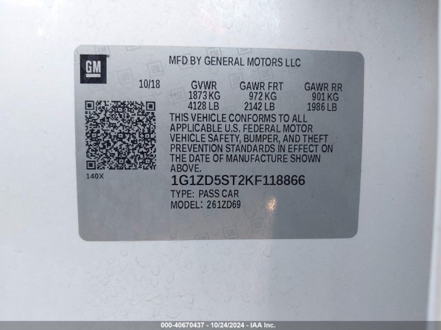 Chevrolet MALIBU LT 2019 1G1ZD5ST2KF118866 Image 9