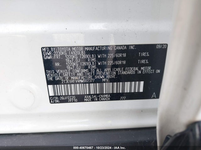 2T3E6RFV4MW002377 Toyota Rav4 Hybrid Xse