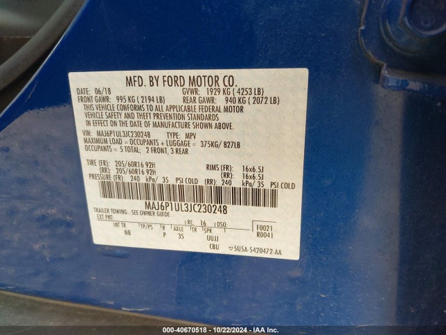 Ford Ecosport Se 2018 MAJ6P1UL3JC230248 Image 9
