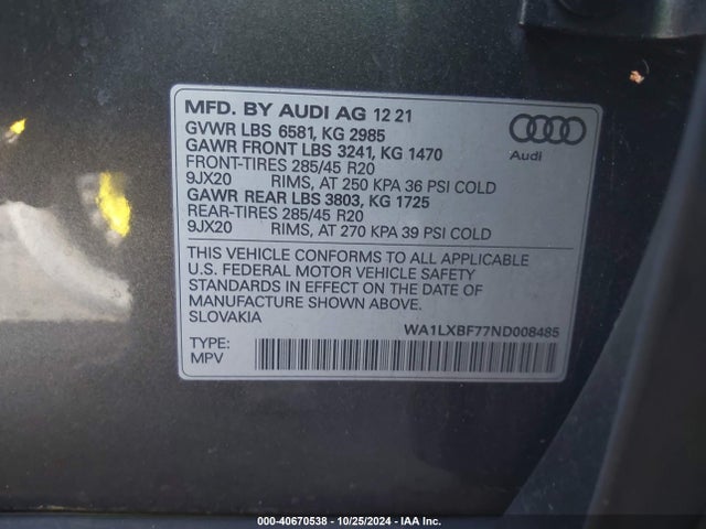WA1LXBF77ND008485 Audi Q7 Premium Plus 55 Tfsi Quattro Tiptronic
