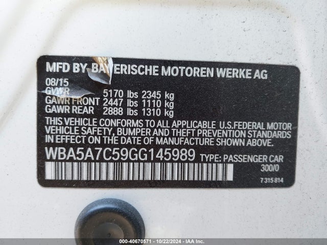 BMW 528i Xdrive 2016 WBA5A7C59GG145989 Image 9