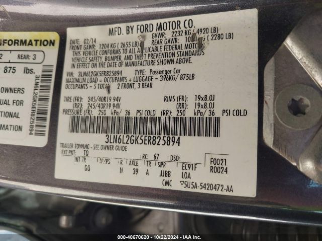 3LN6L2GK5ER825894 Lincoln MKZ