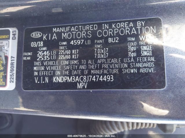 KNDPM3AC8J7474493 KIA Sportage Lx